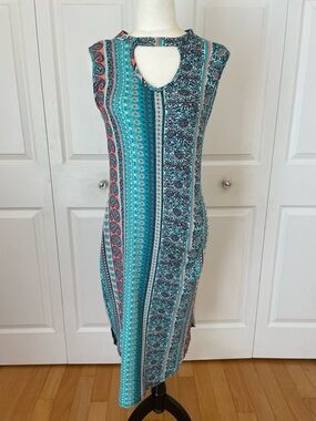 No Comment NY-LA Teal & Coral Printed Midi Dress